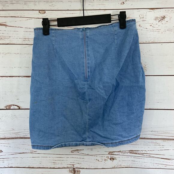 Windsor M Light Blue High Rise Double Buckle Slit Mini Denim Skirt - Picture 7 of 11